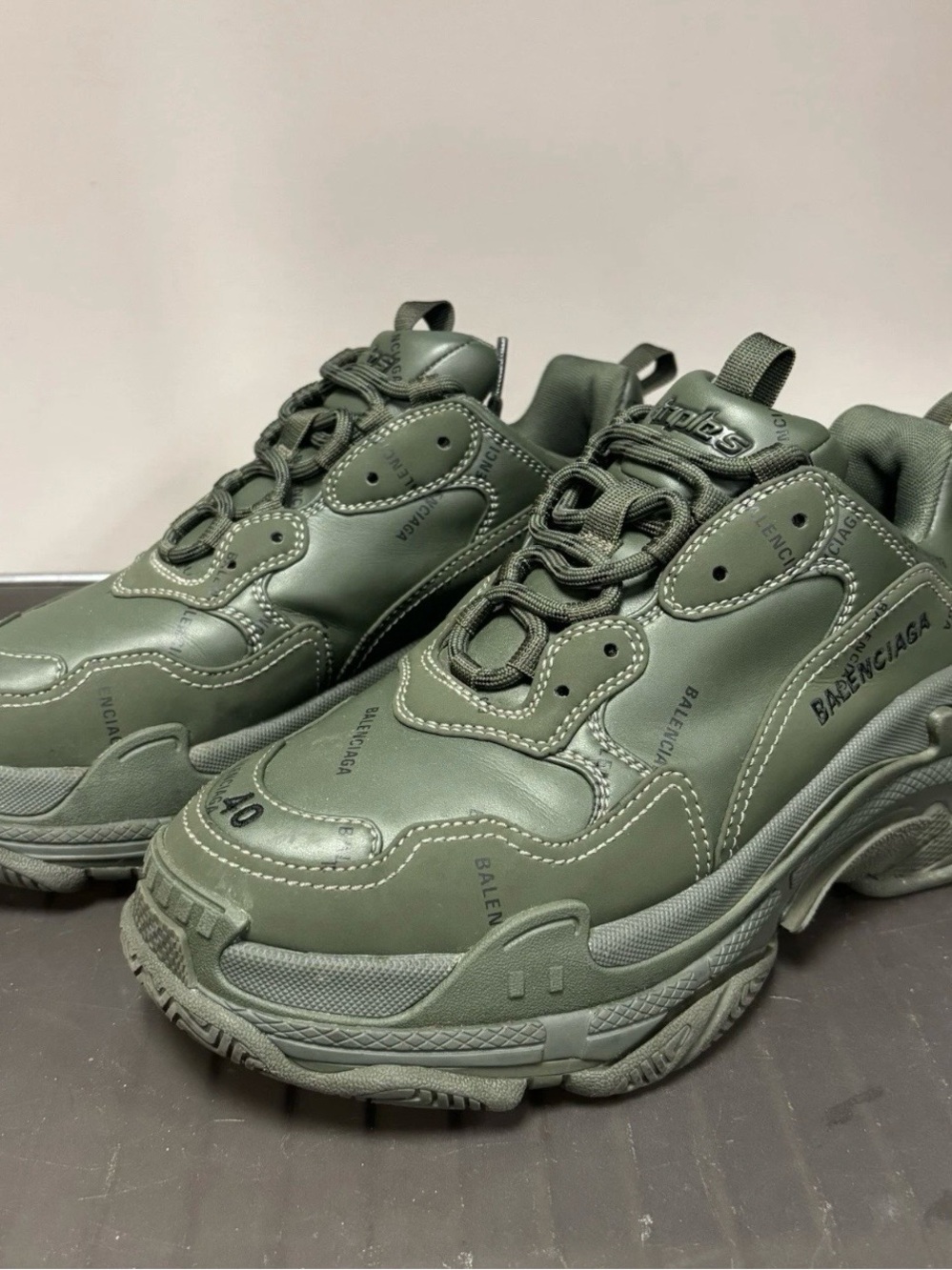 Balenciaga Triple S Dark Green Sneakers Sz 10 US